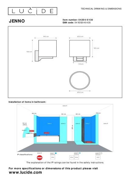 Lucide JENNO - Wall light Bathroom - 1xG9 - IP44 - Black - technical